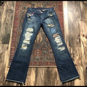 AE Patchwork Flare Jeans Size 4 super boho